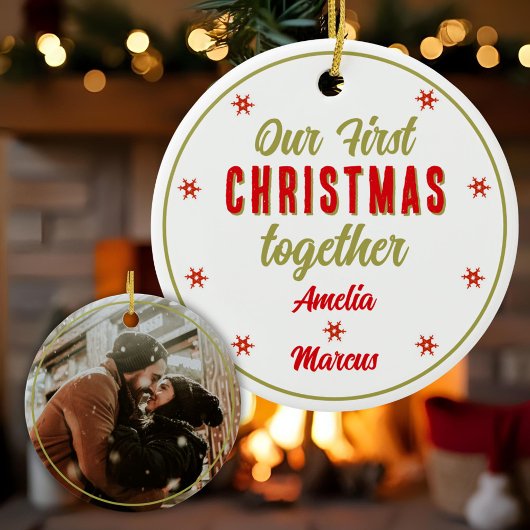 我々の初めてのクリスマスは一緒に雪の結晶 セラミックオーナメント