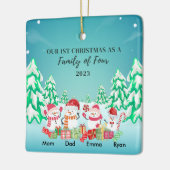 我々の初めてのクリスマスは四つの雪だるまの家族として セラミックオーナメント (左)