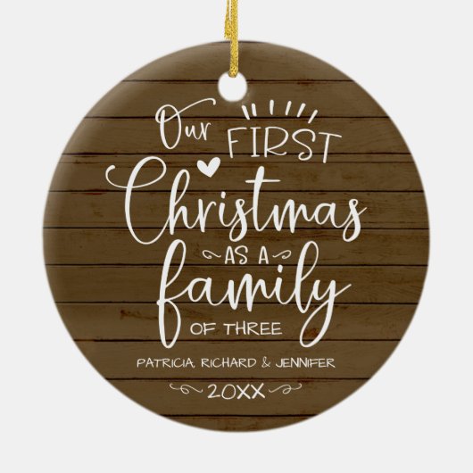 我々の初めてのクリスマスは家族の農家素朴として セラミックオーナメント (裏面)