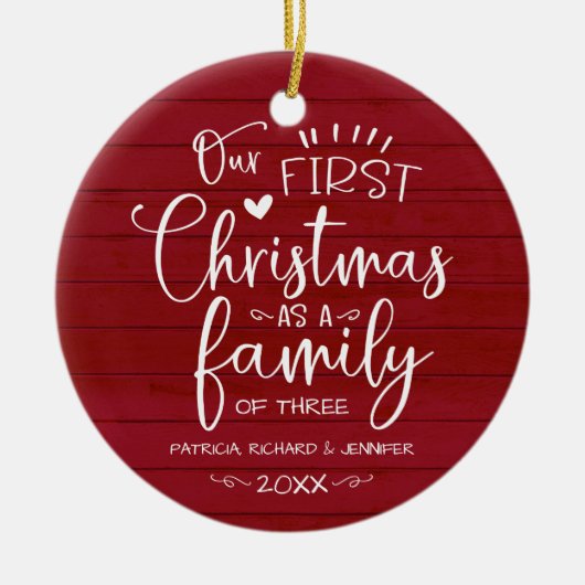 我々の初めてのクリスマスは家族の農家素朴として セラミックオーナメント (正面)