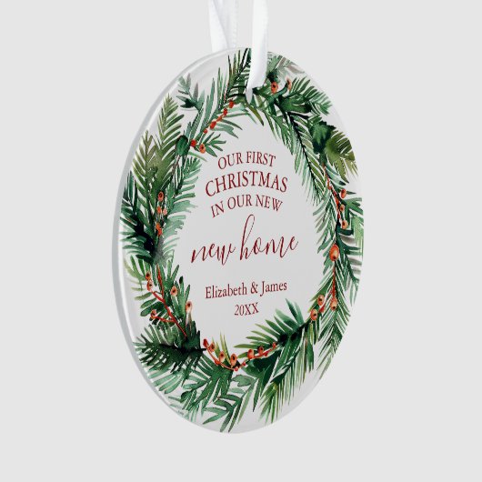 我々の初めてのクリスマスは我々の新しいホームリース オーナメント (正面)