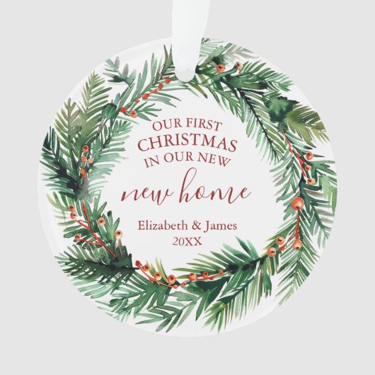 我々の初めてのクリスマスは我々の新しいホームリース オーナメント (正面)