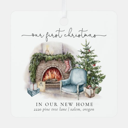 我々の初めてのクリスマスは新しいホームウォーターカラーCe メタルオーナメント (正面)