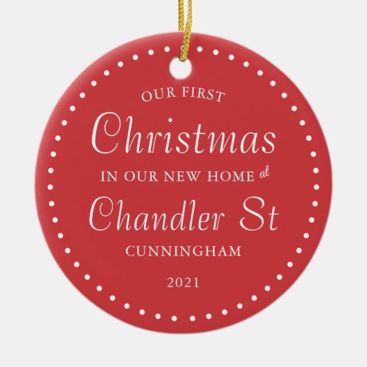 我々の初めてのクリスマスは新しいホームシンプルで セラミックオーナメント (正面)