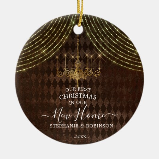 我々の初めてのクリスマスは新しいホーム素朴グラム セラミックオーナメント (正面)