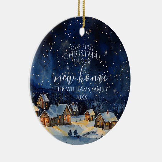我々の初めてのクリスマスは新しい家の夜素朴に セラミックオーナメント (右)
