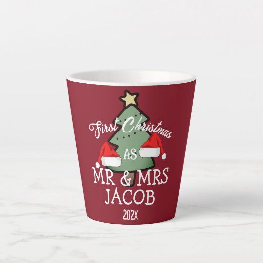 我々の初めてのクリスマスは新婚の夫妻として カフェラテマグ (正面)