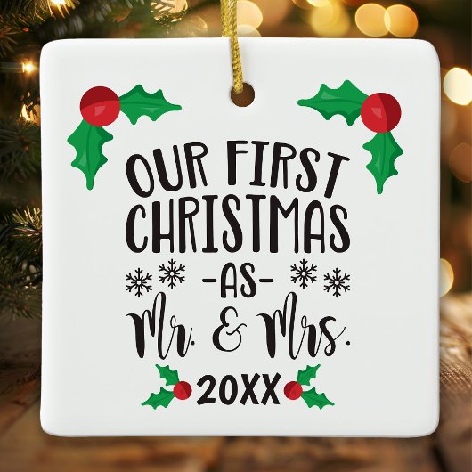 我々の初めてのクリスマスは新婚の夫妻として セラミックオーナメント