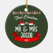 我々の初めてのクリスマスは新婚の夫妻として セラミックオーナメント (正面)