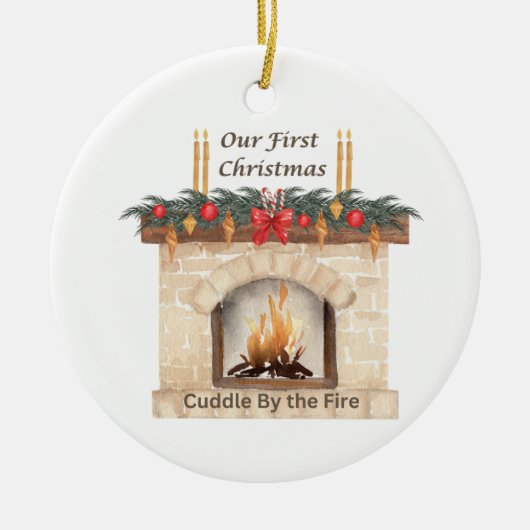 我々の初めてのクリスマスは暖炉の上に セラミックオーナメント (正面)