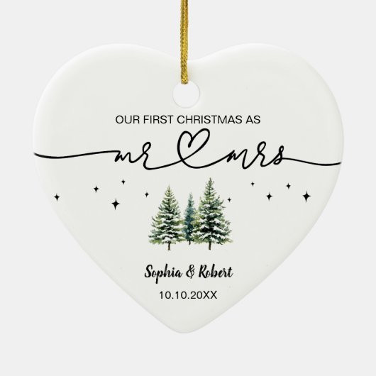 我々の初めてのクリスマスは松の木の名前の年 セラミックオーナメント (裏面)