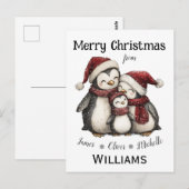 我々の初めてのクリスマスは3ペンギンの家族として ポストカード (正面/裏面)