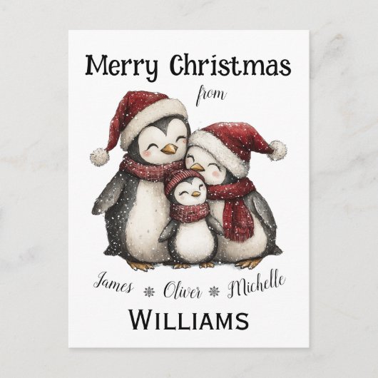 我々の初めてのクリスマスは3ペンギンの家族として ポストカード (正面)