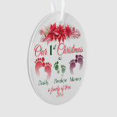 我々の初めてのクリスマスは3ポインセチアの家族として オーナメント (正面)
