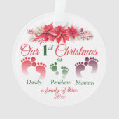 我々の初めてのクリスマスは3ポインセチアの家族として オーナメント (正面)