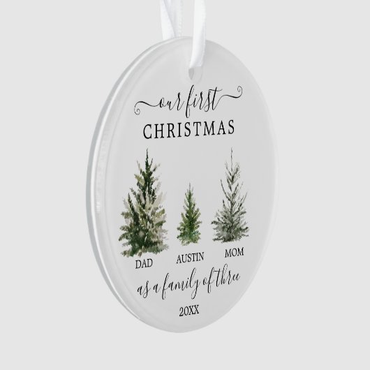 我々の初めてのクリスマスは3人の家族として オーナメント (正面)