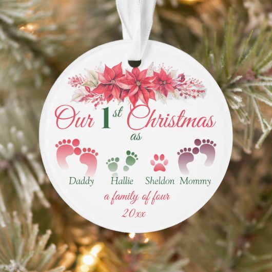 我々の初めてのクリスマスは4ポインセチアの家族として オーナメント (ツリー)