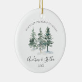 我々の初めてのクリスマスを一緒に松の木セラミックホーン セラミックオーナメント (右)