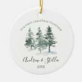 我々の初めてのクリスマスを一緒に松の木セラミックホーン セラミックオーナメント (正面)