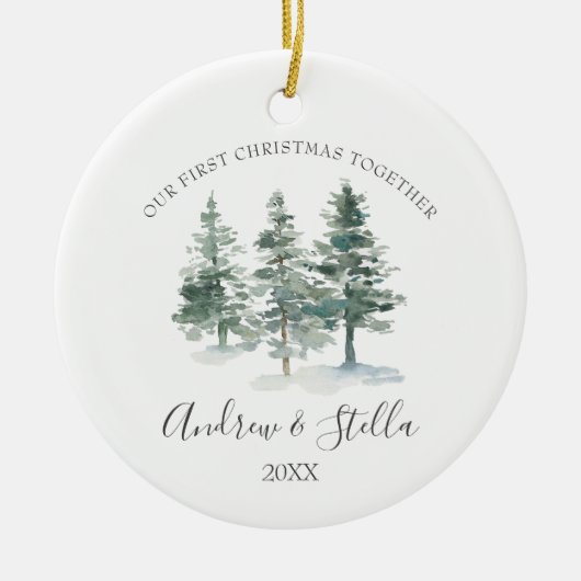 我々の初めてのクリスマスを一緒に松の木セラミックホーン セラミックオーナメント (正面)