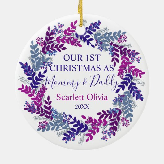 我々の初めてのクリスマスズアズモンマイダディベビーリース セラミックオーナメント (裏面)