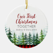 我々の初めてのクリスマスズトゥーパインツリーランバージャック セラミックオーナメント (正面)