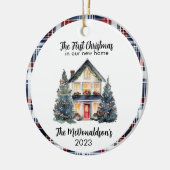 我々の初めてのクリスマスニューホームファームハウスシックネイビー セラミックオーナメント (左)