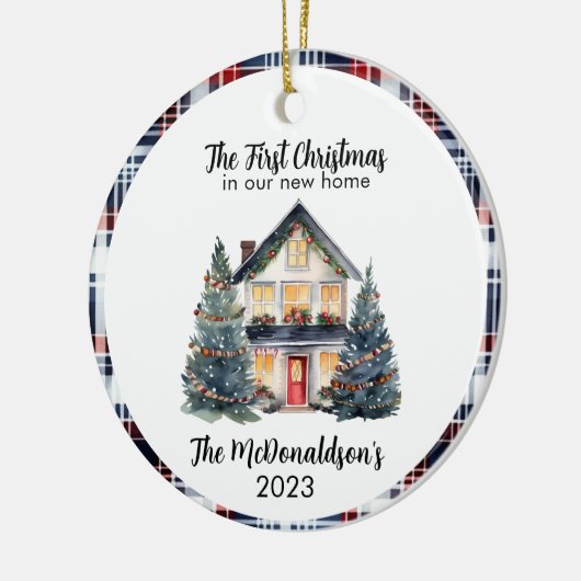 我々の初めてのクリスマスニューホームファームハウスシックネイビー セラミックオーナメント (左)