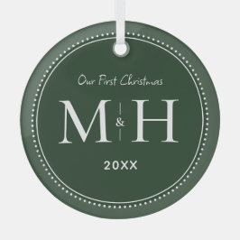 我々の初めてのクリスマスニューライウィズモノグラムグリーン ガラスオーナメント