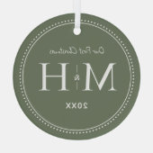 我々の初めてのクリスマスニューライウィズモノグラムセージグリーン ガラスオーナメント (裏面)