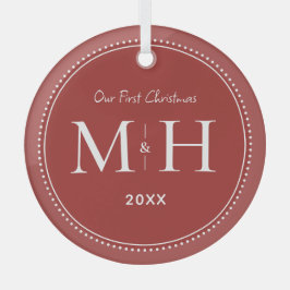 我々の初めてのクリスマスニューライウィズモノグラムレッド ガラスオーナメント