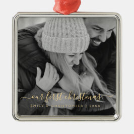 我々の初めてのクリスマスハンドレタッド写真テンプレート メタルオーナメント