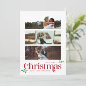 我々の初めてのクリスマスモダンの3枚の写真 シーズンカード (スタンド正面)