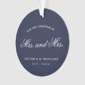 我々の初めてのクリスマスレズビアンの新しい写真ブルー オーナメント (正面)