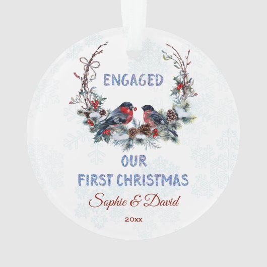 我々の初めてのクリスマス冬のリースとブルフィンチ オーナメント (裏面)
