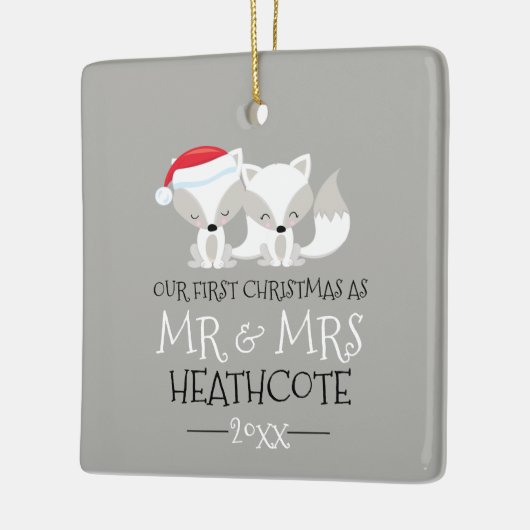 我々の初めてのクリスマス北極キツネ パーソナライズされた セラミックオーナメント (左)