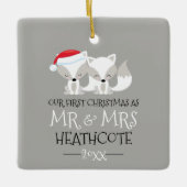 我々の初めてのクリスマス北極キツネ パーソナライズされた セラミックオーナメント (正面)