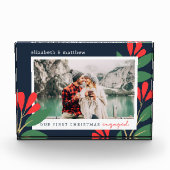 我々の初めてのクリスマス婚約したのモダン葉 フォトブロック (正面)