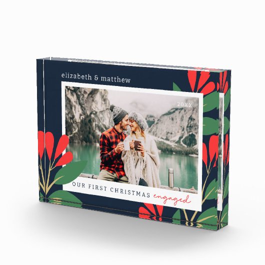 我々の初めてのクリスマス婚約したのモダン葉 フォトブロック (右)