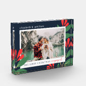 我々の初めてのクリスマス婚約したのモダン葉 フォトブロック (左)