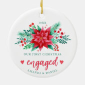 我々の初めてのクリスマス婚約したの水の色ポインセチア セラミックオーナメント (裏面)