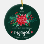 我々の初めてのクリスマス婚約したの水の色ポインセチア セラミックオーナメント (正面)