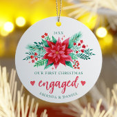 我々の初めてのクリスマス婚約したの水の色ポインセチア セラミックオーナメント