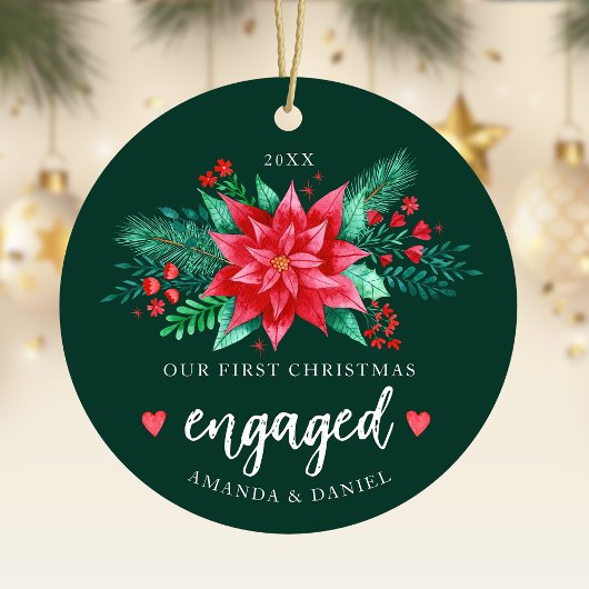 我々の初めてのクリスマス婚約したの水の色ポインセチア セラミックオーナメント