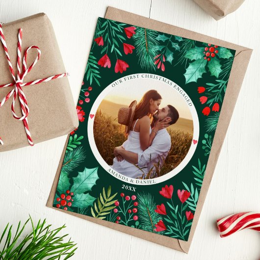 我々の初めてのクリスマス婚約したの水色の葉 シーズンカード