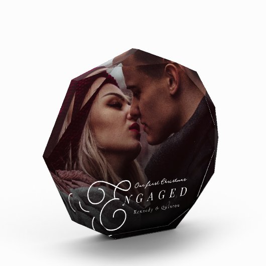 我々の初めてのクリスマス婚約したカップルクラシックミニマル フォトブロック (左)