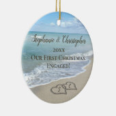 我々の初めてのクリスマス婚約したビーチハートイン砂 セラミックオーナメント (右)