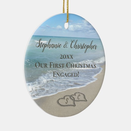 我々の初めてのクリスマス婚約したビーチハートイン砂 セラミックオーナメント (右)