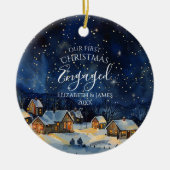 我々の初めてのクリスマス婚約したフォトパインツリーフォレスト セラミックオーナメント (正面)