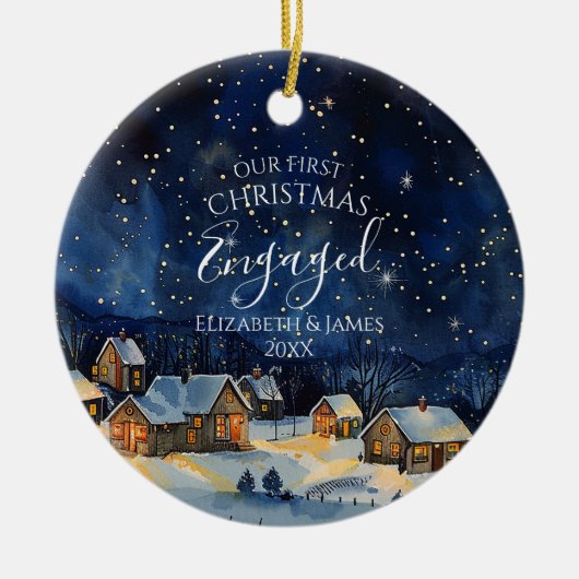 我々の初めてのクリスマス婚約したフォトパインツリーフォレスト セラミックオーナメント (正面)
